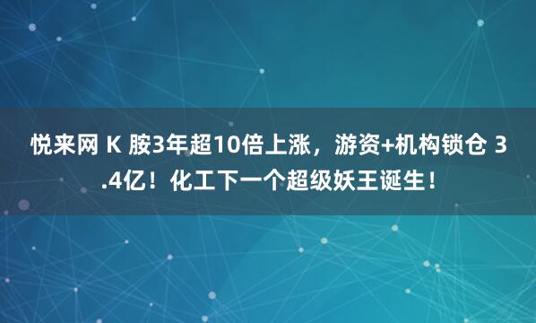 悦来网 K 胺3年超10倍上涨，游资+机构锁仓 3.4亿！化工下一个超级妖王诞生！